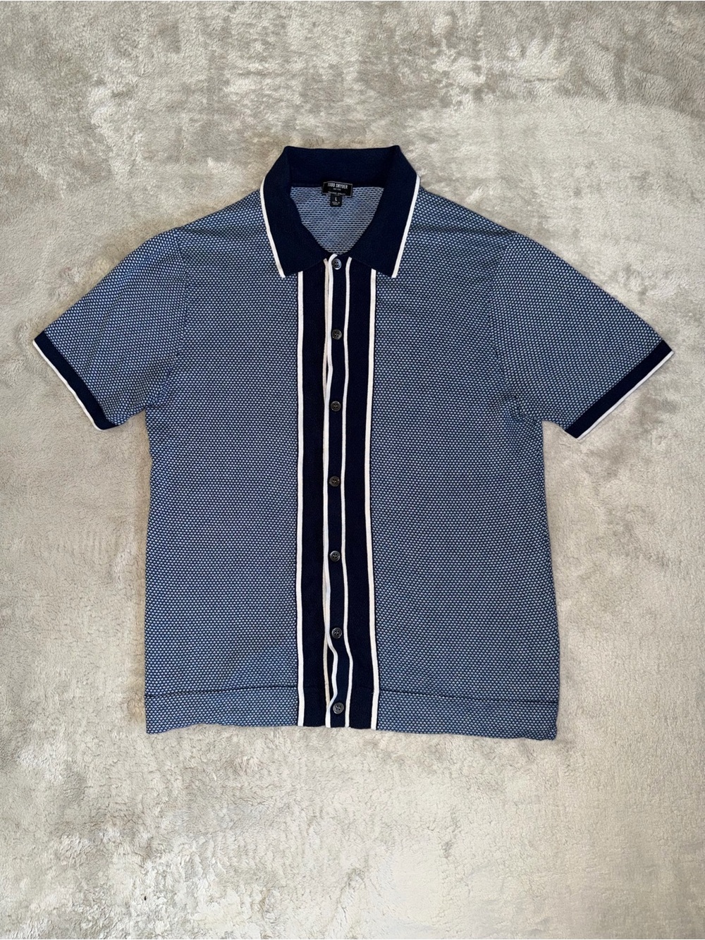 Todd Snyder Full-Placket Sweater Polo Men’s Large Blue Casual Knit Silk Cotton